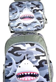 KIT MOCHILA C/RODINHA 3D TUBARAO YINS YS42221-MC - Imagem 1