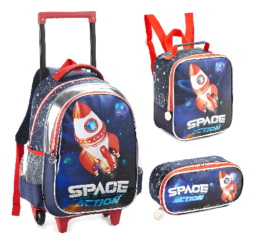 KIT MOCHILA INF.MASC.C/RODA FOGUETE DLX DL1484K - Imagem 1