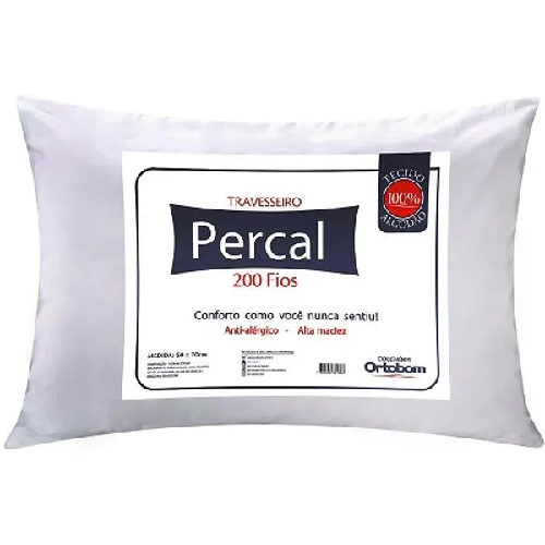TRAVESSEIRO PLUS ORTOBOM PERCAL 50X70CM 200FIOS . - Imagem 1