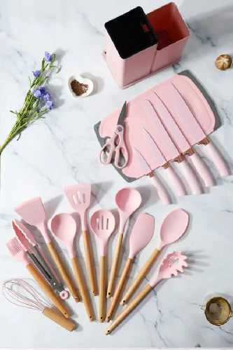 KIT UTENSILIOS CALIFORNIA KEHOME 19PCS ROSA 7629 - Imagem 1