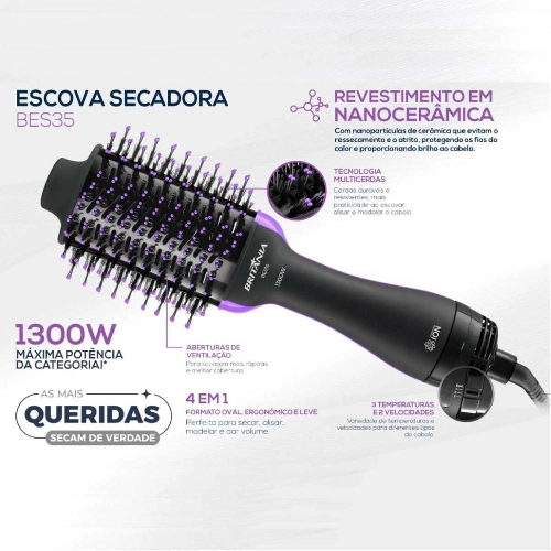 ESCOVA SECADORA BRITANIA 4EM1 BES35 1300W BIV - Imagem 1