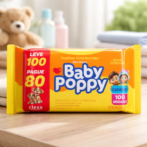TOALHAS UMEDECIDAS BABY POPPY CLASSIC C/100UN - Imagem 1